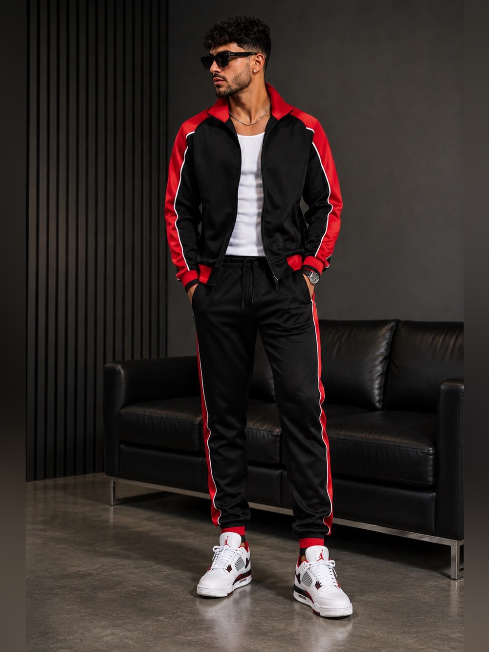 Glitz Black and Red Men's Track Sweater Set